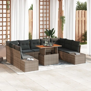 Комплект Градински Диван от 10 Части с Функция за Съхранение - Сив и Черен, Полиратан