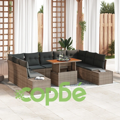 Комплект Градински Диван от 10 Части с Функция за Съхранение - Сив и Черен, Полиратан ➤ топ цена ➤ sorbe.bg