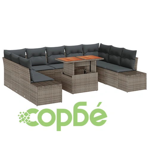 Комплект Градински Диван от 10 Части с Функция за Съхранение - Сив и Черен, Полиратан ➤ топ цена ➤ sorbe.bg