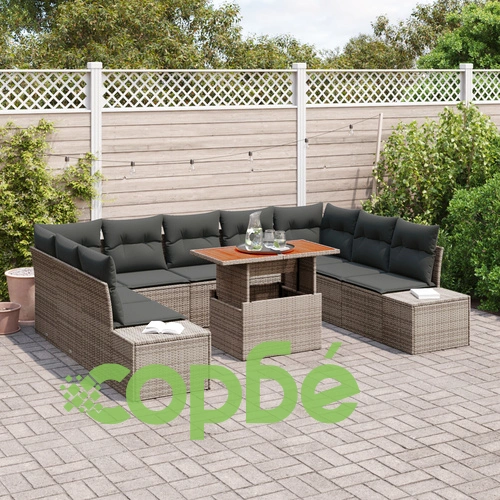 Комплект Градински Диван от 10 Части с Функция за Съхранение - Сив и Черен, Полиратан ➤ топ цена ➤ sorbe.bg