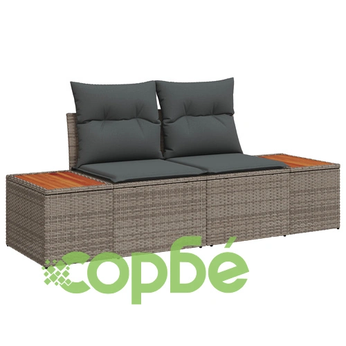 Комплект градински диван от сив синтетичен ратан и дърво - 9 части ➤ топ цена ➤ sorbe.bg