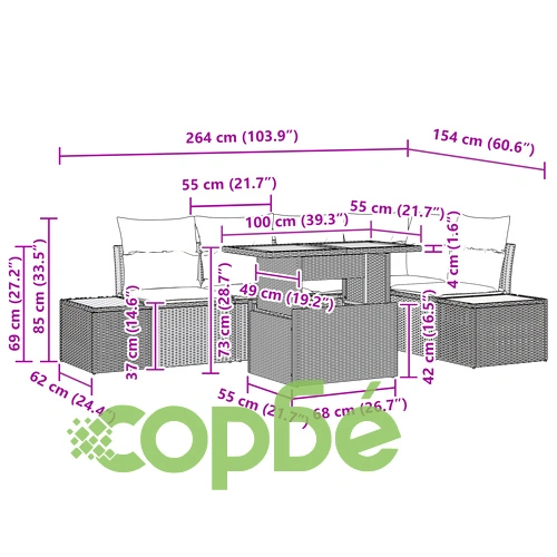 Градински комплект от 6 части с дивани от ратан в бежов цвят с кремави възглавници от полиестер ➤ топ цена ➤ sorbe.bg