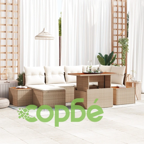 Луксозен градински комплект от 7 части с бежов ратан и функция за съхранение ➤ топ цена ➤ sorbe.bg