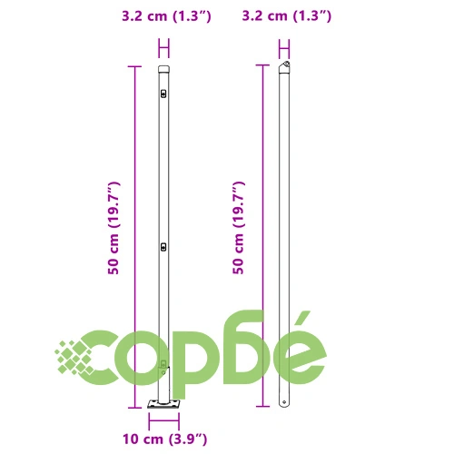 Комплект стълбове за ограда - 52 елемента, зелена стомана, 3.2 x 3.2 x 50 см ➤ топ цена ➤ sorbe.bg