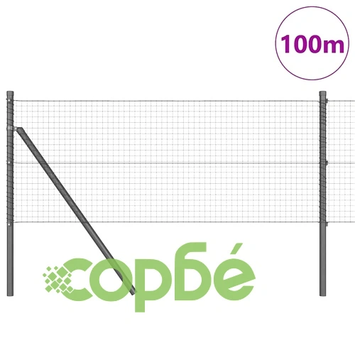 Заварена телена ограда 100 x 0,8 м, стомана, сиво, с 13 стълба ➤ топ цена ➤ sorbe.bg