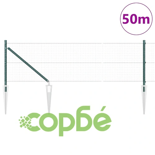Заварена телена ограда с 13 колчета с шипове, 50 x 0,8 m, PVC-покрита стомана, зелена ➤ топ цена ➤ sorbe.bg