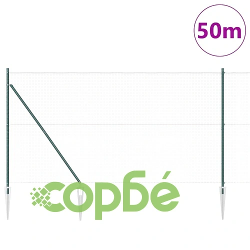 Заварена мрежа с колчета за огради, 50 x 1,4 м, PVC покрита стомана, зелена ➤ топ цена ➤ sorbe.bg
