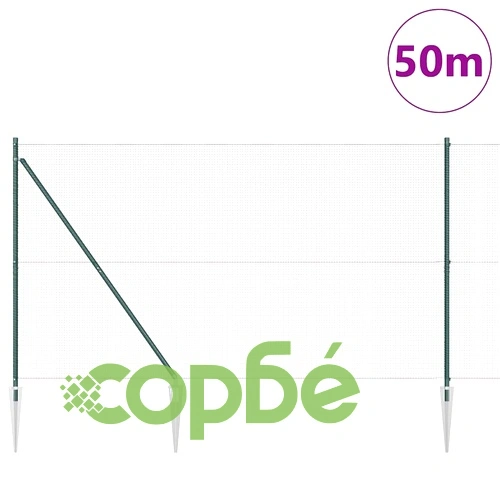 Заварена телена ограда с 13 броя колчета, 50 x 1,5 м, PVC-покрита стомана, зелена ➤ топ цена ➤ sorbe.bg