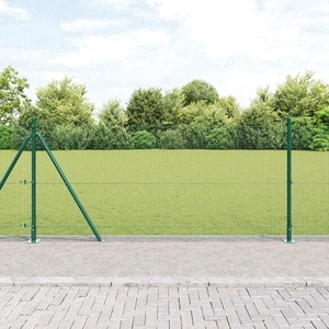 Заварена телена ограда с 13 фланцови стълба, стомана, 100 x 0,8 м, зелена