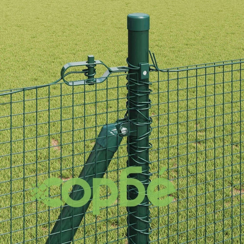 Заварена телена ограда с 13 фланцови стълба, стомана, 100 x 0,8 м, зелена ➤ топ цена ➤ sorbe.bg