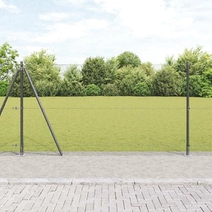Оградна мрежа с 13 фланцови стълба Сива 1.2x50 m Стомана