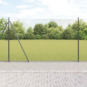Оградна мрежа с колчета сива 1.5 x 50 m стомана с прахово покритие