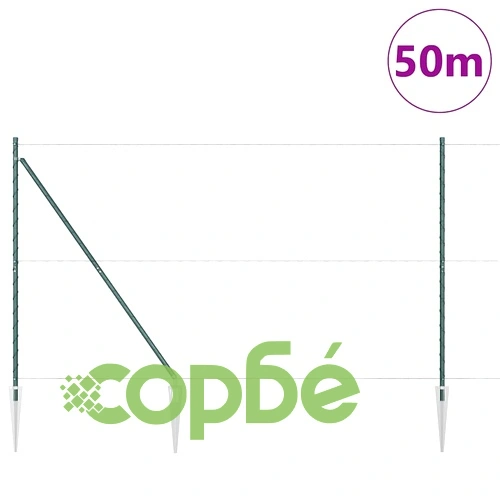 Шестоъгълна оградна мрежа с колове, зелена, 50 x 1,5 m, PVC-обработена стомана ➤ топ цена ➤ sorbe.bg