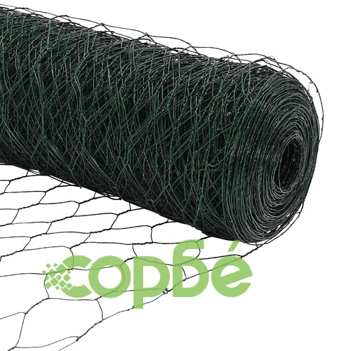 Шестоъгълна оградна мрежа с колове 100 x 0,4 м, зелена, PVC-покрита стомана ➤ топ цена ➤ sorbe.bg