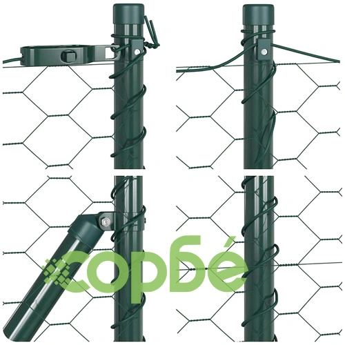 Шестоъгълна оградна мрежа с колове 100 x 0,4 м, PVC-покрита стомана, Зелена ➤ топ цена ➤ sorbe.bg