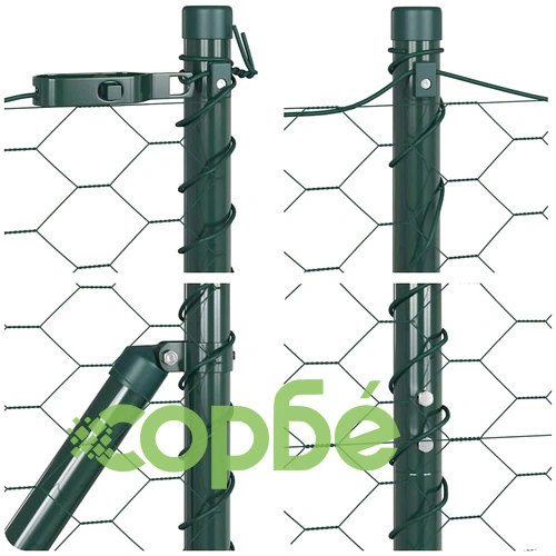 Шестоъгълна оградна мрежа с колове 100 x 1,6 м, зелена, PVC-стомана ➤ топ цена ➤ sorbe.bg