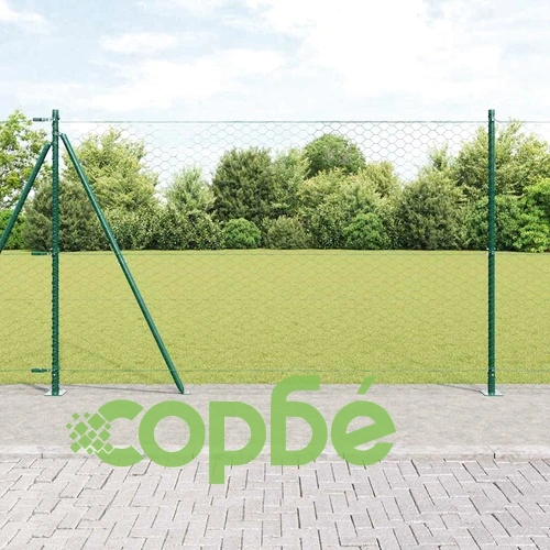 Шестоъгълна ограда с колчета зелена 1.5 x 100 м PVC покрита стомана ➤ топ цена ➤ sorbe.bg