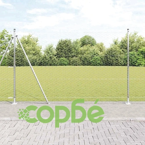 Ограда с шестоъгълни отвори 1.4 x 100 m PVC покрита стомана сребриста ➤ топ цена ➤ sorbe.bg