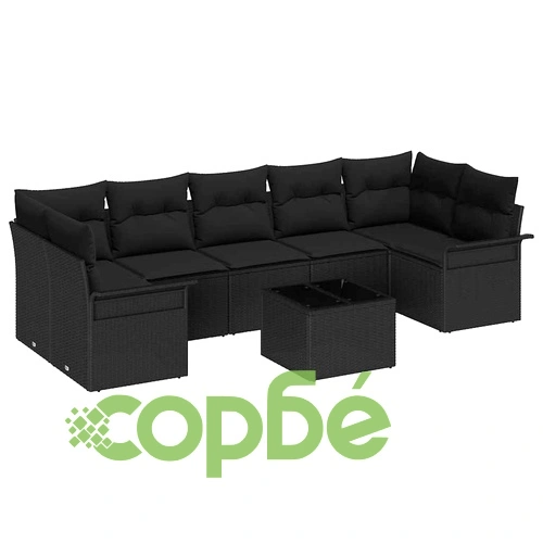 Градински комплект мебели полиратан 8 части черен 55x55x37 см ➤ топ цена ➤ sorbe.bg