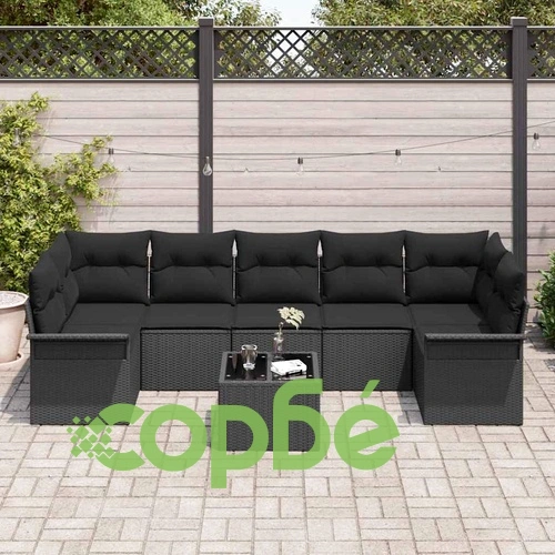 Градински комплект мебели полиратан 8 части черен 55x55x37 см ➤ топ цена ➤ sorbe.bg