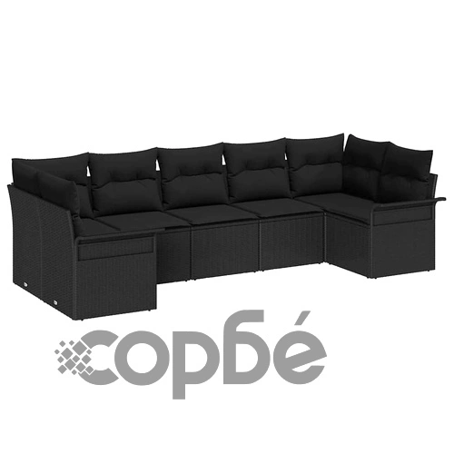 Градински комплект 7 части с възглавници черен полиратан 289x132.5x85 см ➤ топ цена ➤ sorbe.bg