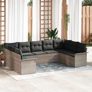 Градински комплект мебели 9 части светлосиво полиратан 289x187.5x85 см