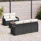 Градински комплект мебели от полиратан 6 части черен и кремав 55x55x37 см
