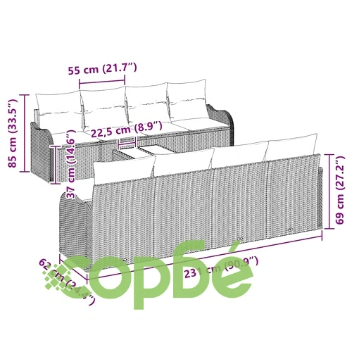 Градински комплект мебели 9 части полиратан черен 55x55x37 см ➤ топ цена ➤ sorbe.bg