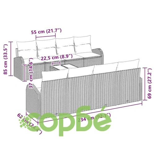 Градински комплект мебели 9 части полиратан черен 55 x 55 x 37 см ➤ топ цена ➤ sorbe.bg