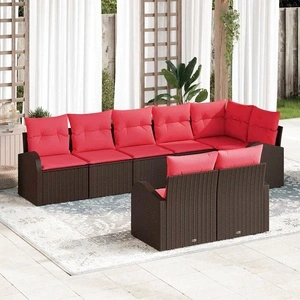 Градински Комплект Софа 8 части от Полиратан, Кафяво и Червено