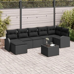 Градински комплект мебели 8 части полиратан черен 289x124x85 см
