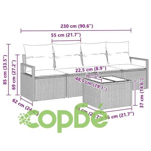 Градински комплект от 5 части полиратан бежов и сив 55x55x37 см ➤ топ цена ➤ sorbe.bg