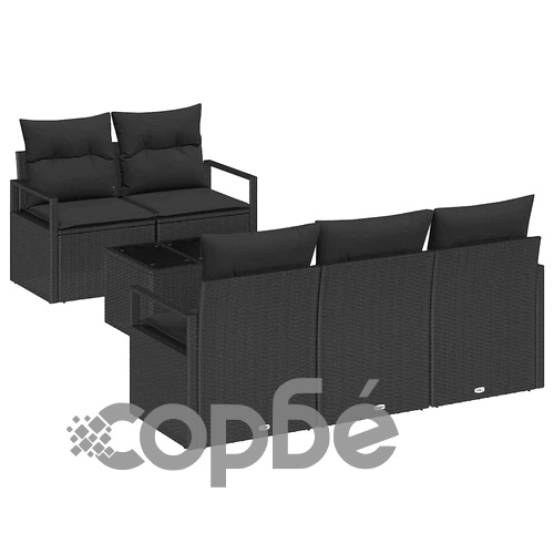 Градински комплект мебели 6 части полиратан черен 55 x 55 x 37 см ➤ топ цена ➤ sorbe.bg