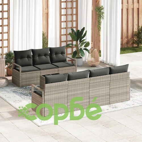 Градински комплект мебели 8 части полиратан светло и тъмно сиво 44.4 кг ➤ топ цена ➤ sorbe.bg