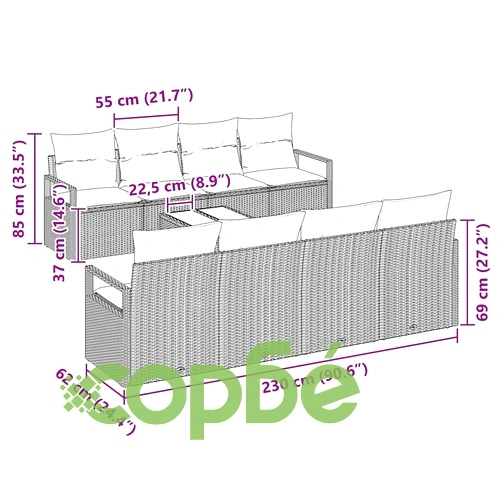 9-частен градински комплект мебели с възглавници сив полиротан 55x55x37 см ➤ топ цена ➤ sorbe.bg