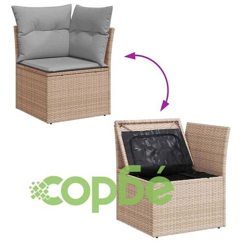 Градински комплект мебели 6 части с възглавници полиратан бежов и светло сив ➤ топ цена ➤ sorbe.bg