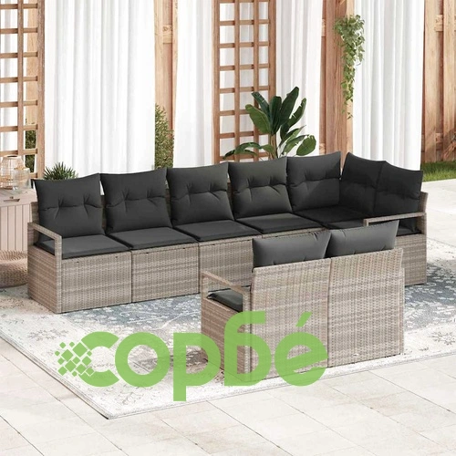 Градински Комплект Диван 8 Части с Възглавници Светлосиво Полиратан ➤ топ цена ➤ sorbe.bg