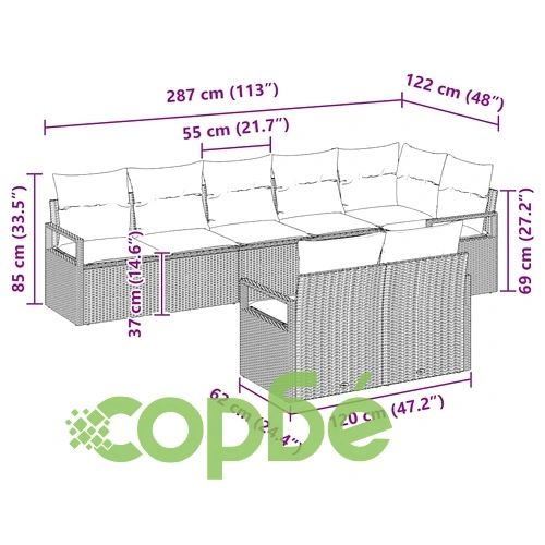 Градински Комплект Диван 8 Части с Възглавници Светлосиво Полиратан ➤ топ цена ➤ sorbe.bg