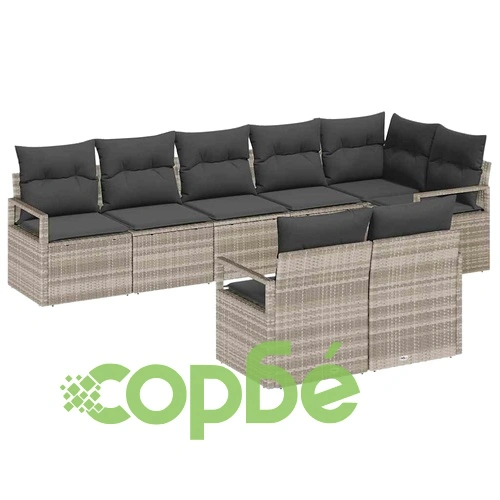 Градински Комплект Диван 8 Части с Възглавници Светлосиво Полиратан ➤ топ цена ➤ sorbe.bg