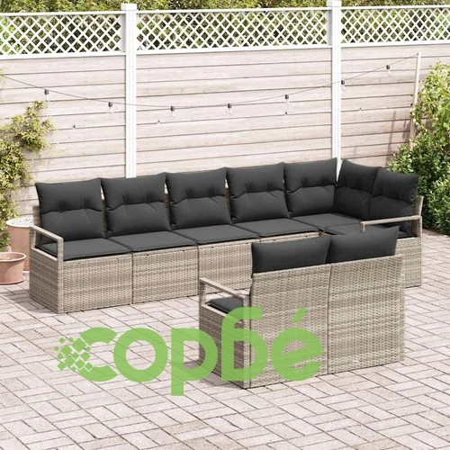 Градински Комплект Диван 8 Части с Възглавници Светлосиво Полиратан ➤ топ цена ➤ sorbe.bg