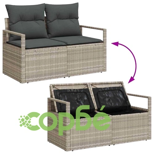 Градински модулен диван комплект 9 части с възглавници полиратан светлосив ➤ топ цена ➤ sorbe.bg