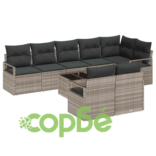 Градински модулен диван комплект 9 части с възглавници полиратан светлосив ➤ топ цена ➤ sorbe.bg