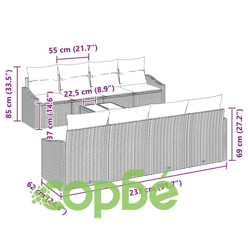 Градински диван комплект 7 части полиратан черен 55x55x37 см ➤ топ цена ➤ sorbe.bg