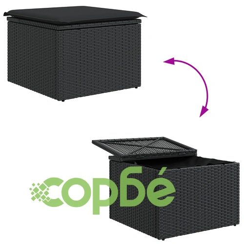 Градински Диван Комплект от 6 части с Естествен Ратан в Черен цвят ➤ топ цена ➤ sorbe.bg