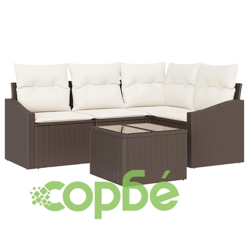 Градински ратанов комплект от 5 части - диван с 4 места, кремаво-кафяв ➤ топ цена ➤ sorbe.bg