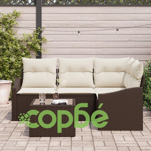 Градински ратанов комплект от 5 части - диван с 4 места, кремаво-кафяв ➤ топ цена ➤ sorbe.bg