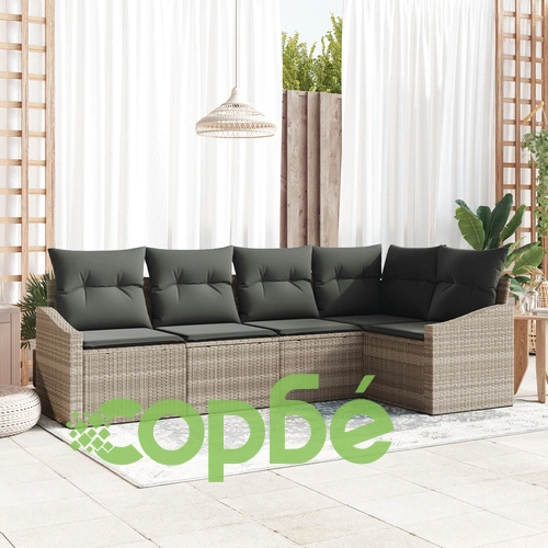 Градински диван комплект от 5 части от полиратан в бежов цвят ➤ топ цена ➤ sorbe.bg