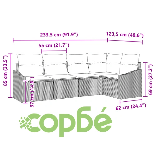 Градински диван комплект от 5 части от полиратан в бежов цвят ➤ топ цена ➤ sorbe.bg