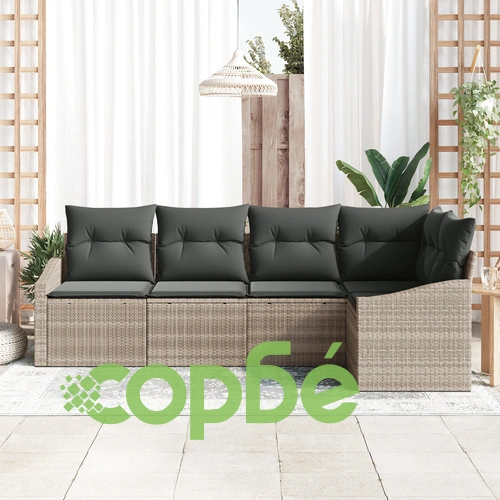 Градински диван комплект от 5 части от полиратан в бежов цвят ➤ топ цена ➤ sorbe.bg