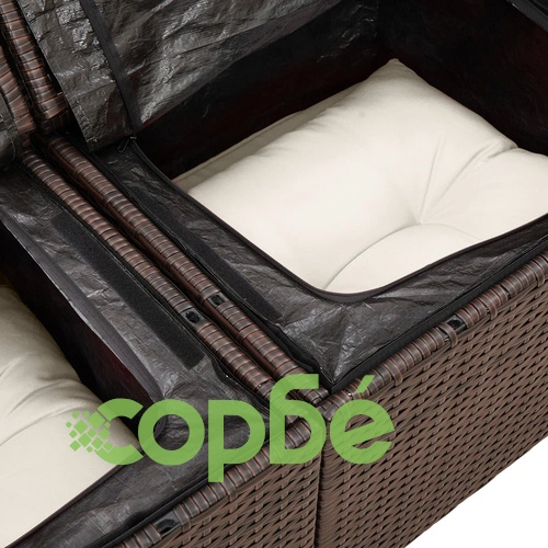 Градински комплект от 7 части с диван от натурален ратан в кафяво и кремаво ➤ топ цена ➤ sorbe.bg